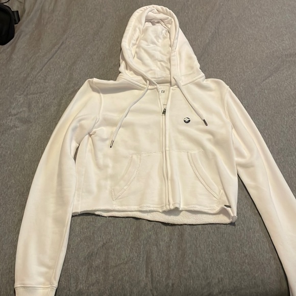 Hollister Tops - White cropped zip up
